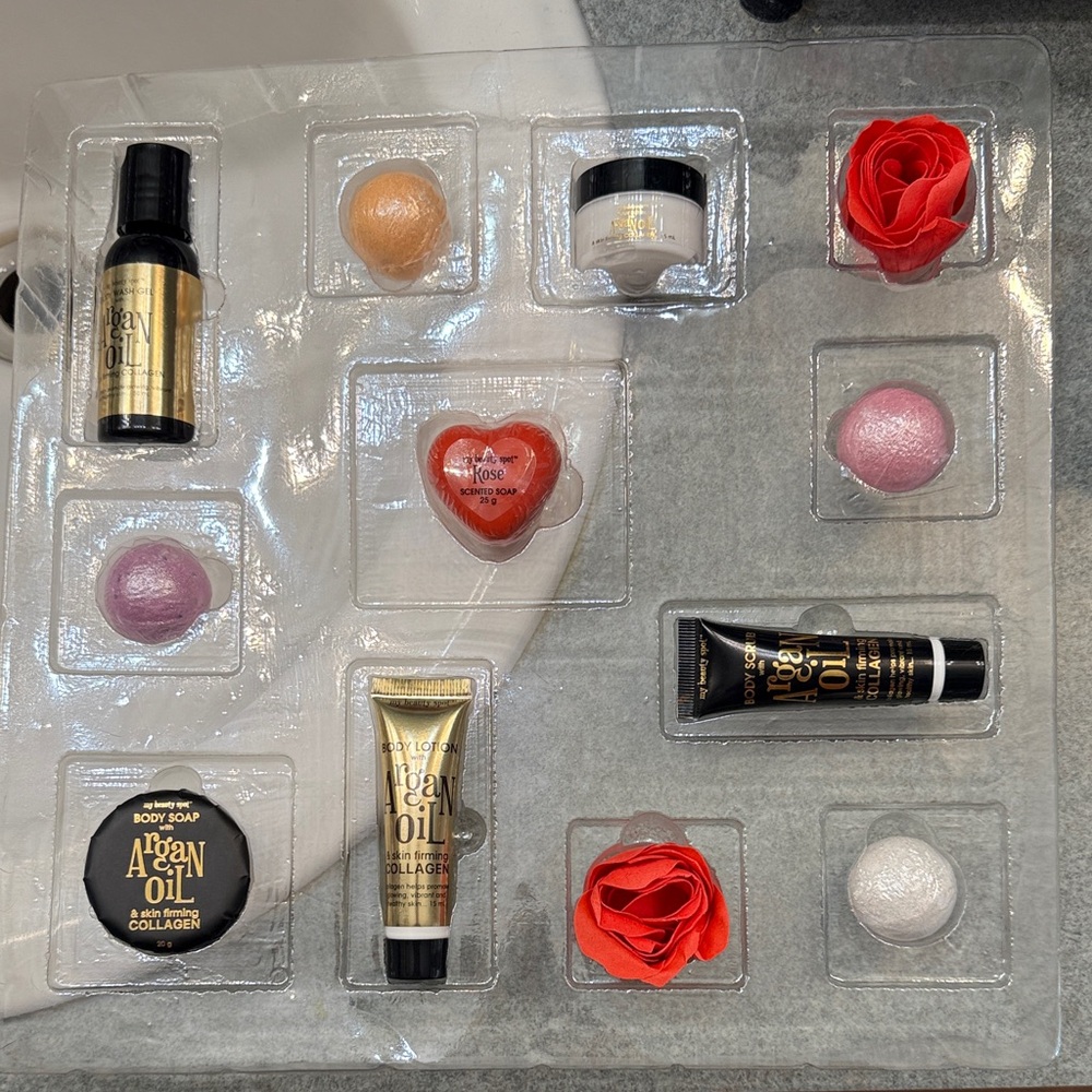 Argan Oil Skincare Set with Red and Gold Accents